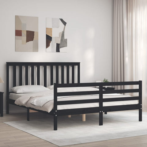 ZNTS Bed Frame with Headboard Black 160x200 cm Solid Wood 3194260