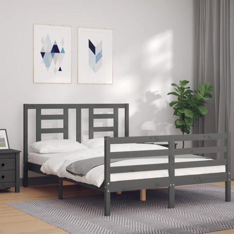 ZNTS Bed Frame with Headboard Grey Small Double Solid Wood 3194673