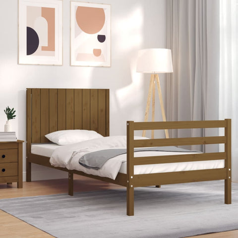 ZNTS Bed Frame with Headboard Honey Brown 90x200 cm Solid Wood 3194754