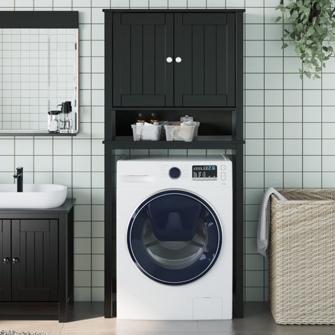 ZNTS Washing Machine Cabinet BERG Black 76x27x164.5 cm Solid Wood 358557