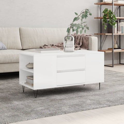 ZNTS Coffee Table High Gloss White 102x44.5x50 cm Engineered Wood 830998