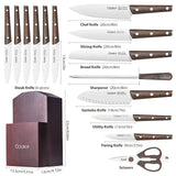 ZNTS Kitchen Knife Sets, 15 Piece Knife Sets with Block for Kitchen Chef Knife Stainless Steel Knives Set 47066328