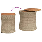 ZNTS Garden Side Tables 2 pcs with Wooden Top Beige Poly Rattan 366290