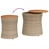 ZNTS Garden Side Tables 2 pcs with Wooden Top Beige Poly Rattan 366290