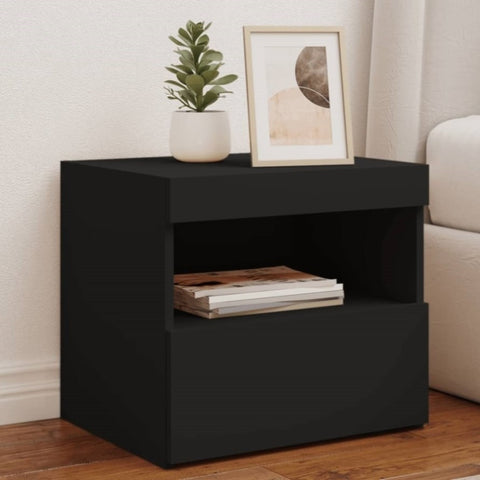 ZNTS Bedside Cabinets with LED Lights 2 pcs Black 50x40x45 cm 836766