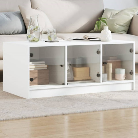 ZNTS Coffee Table with Glass Doors White 102x50x42 cm 836413