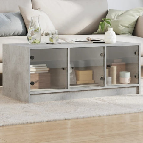 ZNTS Coffee Table with Glass Doors Concrete Grey 102x50x42 cm 836416