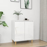 ZNTS Sideboard&Solid Wood Legs High Gloss White 60x35x70cm Engineered Wood 806073