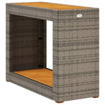 ZNTS Garden Side Table with Wooden Top Grey 100x40x75 cm Poly Rattan 366307