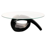 ZNTS Coffee Table with Oval Glass Top High Gloss Black 240432