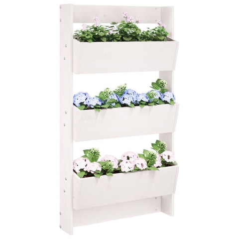 ZNTS Wall Planter 3-Tier 60x18.5x110 cm White Solid Wood Pine 825115