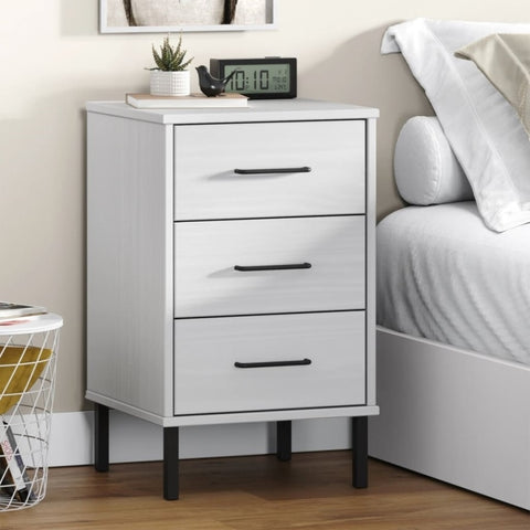 ZNTS Bedside Cabinet with Metal Legs White Solid Wood Pine OSLO 350978