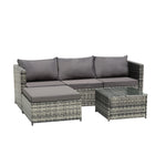 ZNTS Three-Seater Sofa Pedal Coffee Table Dark Gray Cushion Gray Gradient Rattan Iron 48545186