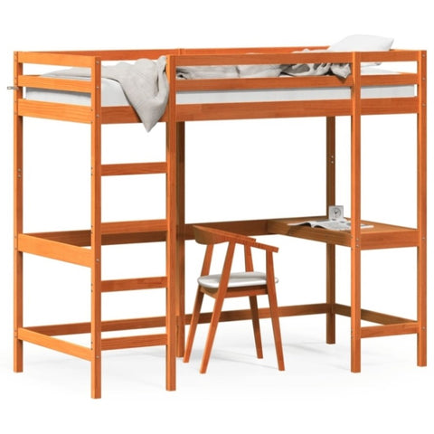 ZNTS Loft Bed without Mattress Wax Brown 90x190 cm Single Solid Wood Pine 842861