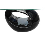 ZNTS Coffee Table with Oval Glass Top High Gloss Black 240319