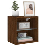 ZNTS Bedside Cabinets with LED Lights Wall-mounted 2 pcs Brown Oak 837077