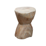 ZNTS Round Bobbin Stool / Side Table Natural Grey Teak root LAW09A