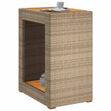 ZNTS Garden Side Table with Wooden Top Beige 60x40x75 cm Poly Rattan 366305