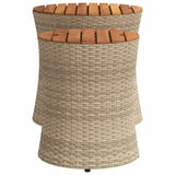 ZNTS Garden Side Tables 2 pcs with Wooden Top Beige Poly Rattan 366290