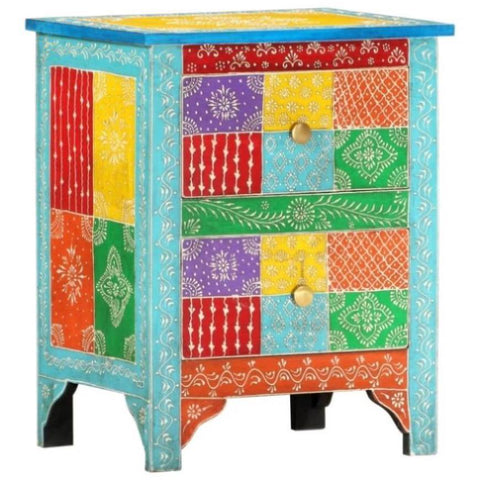 ZNTS Hand Painted bedside Cabinet 40x30x50 cm Solid Mango Wood 286157