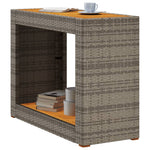 ZNTS Garden Side Table with Wooden Top Grey 100x40x75 cm Poly Rattan 366307