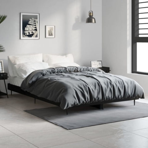 ZNTS Bed Frame without Mattress Black 120x190 cm Small Double Engineered Wood 832294