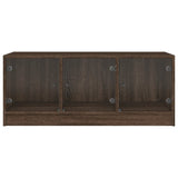 ZNTS Coffee Table with Glass Doors Brown Oak 102x50x42 cm 836419