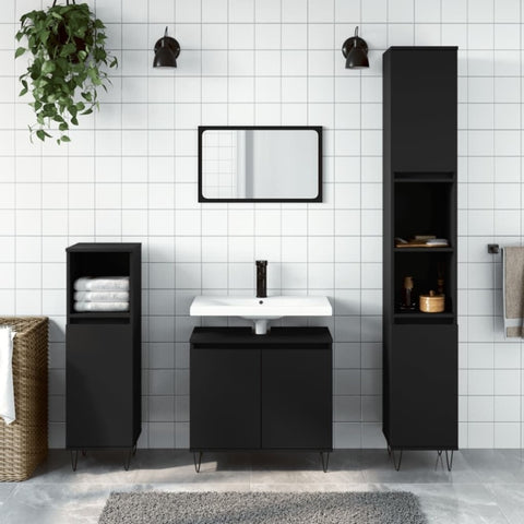ZNTS 3 Piece Bathroom Cabinet Set Black Engineered Wood 3187790