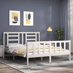 ZNTS Bed Frame without Mattress White King Size Solid Wood Pine 3192887