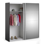 Verona Sliding Wardrobe 180cm in Black Matt with Mirror Doors with 5 Shelves 7037528270