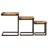 ZNTS Nesting Coffee Tables 3 pcs Solid Wood Mango and Iron 358561