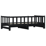 ZNTS Day Bed with Trundle without Mattress Black 90x200 cm Solid Wood 836158