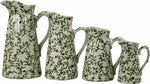 Set of 4 Ceramic Jugs, Vintage Green & White Floral Design MB011