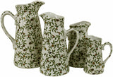 Set of 4 Ceramic Jugs, Vintage Green & White Floral Design MB011