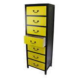 Yellow Tall Cabinet with 7 Drawers 38 x 26 x 110cm N0320