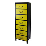 Yellow Tall Cabinet with 7 Drawers 38 x 26 x 110cm N0320