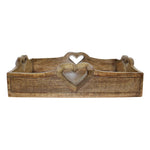 Set Of 2 Mango Wood Heart Detail Serving Trays N0536