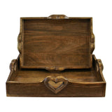 Set Of 2 Mango Wood Heart Detail Serving Trays N0536