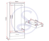 ZNTS Nevada 2 Door 1 Drawer Wardrobe 100-101-134