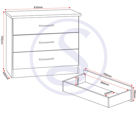 ZNTS Nevada 3 Drawer Chest 100-102-159