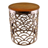 Decorative Silver Metal Side Table With A Wooden Top S-WF2013