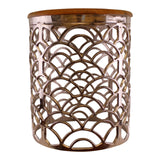 Decorative Silver Metal Side Table With A Wooden Top S-WF2013