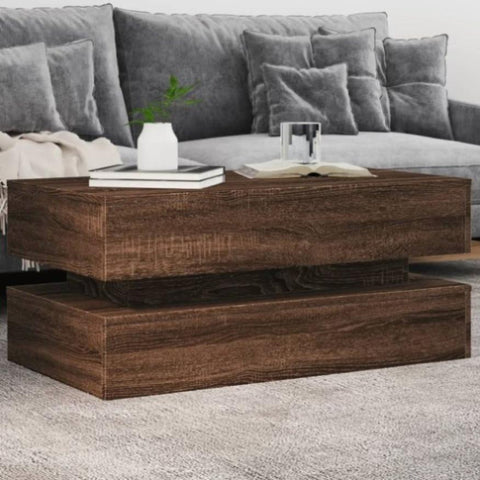 ZNTS Coffee Table with LED Lights Brown Oak 90x50x40 cm 839867