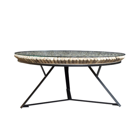 ZNTS Iona round coffee table Driftwood with glass top KK103