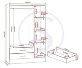 ZNTS Nevada 3 Door 2 Drawer Mirrored Wardrobe 100-101-116