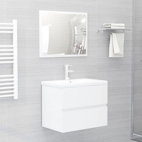 ZNTS 2 Piece Bathroom Furniture Set High Gloss White Engineered Wood 804878
