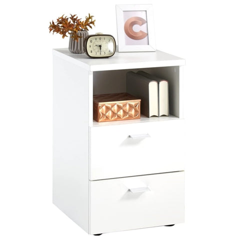 ZNTS FMD Bedside Cabinet with 2 Drawers and Open Shelf White 428713