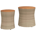 ZNTS Garden Side Tables 2 pcs with Wooden Top Beige Poly Rattan 366290