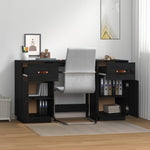 ZNTS Desk with Cabinets Black 135x50x75 cm Solid Wood Pine 3107848