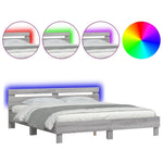 ZNTS Bed Frame with LED without Mattress Grey Sonoma 200x200 cm 3207523